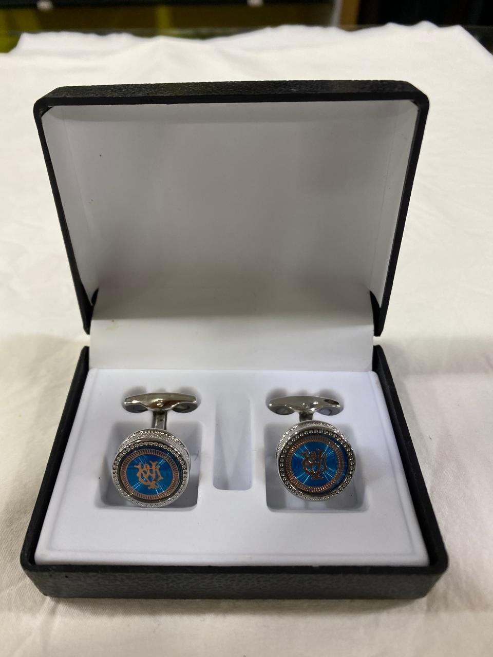 Blue Diamond Border Cufflinks with Gold Design