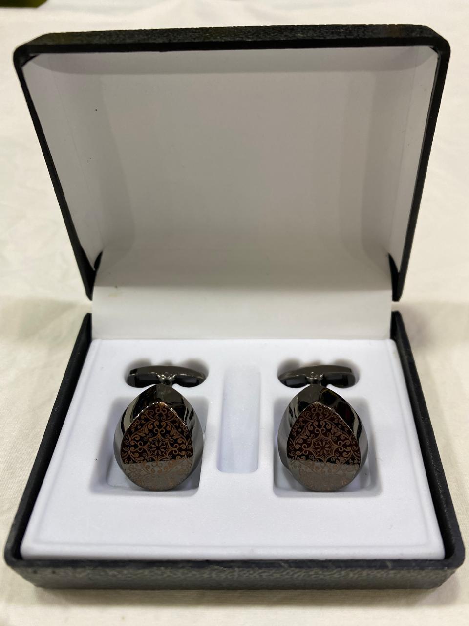 Stone-Shaped Cufflinks with Intricate Design